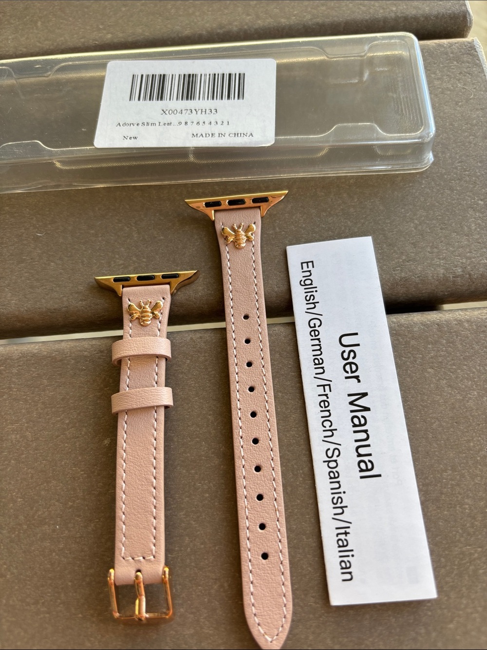 Premium Blush Leather Watch Band with Gold Bee Accent - Compatible Smartwatches
